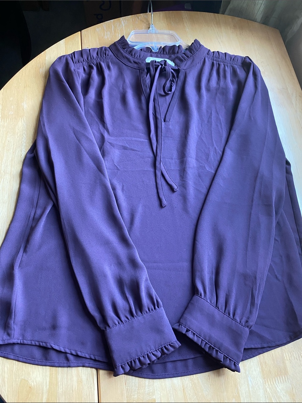 LOFT Plum Long-Sleeve Tie-Neck Blouse